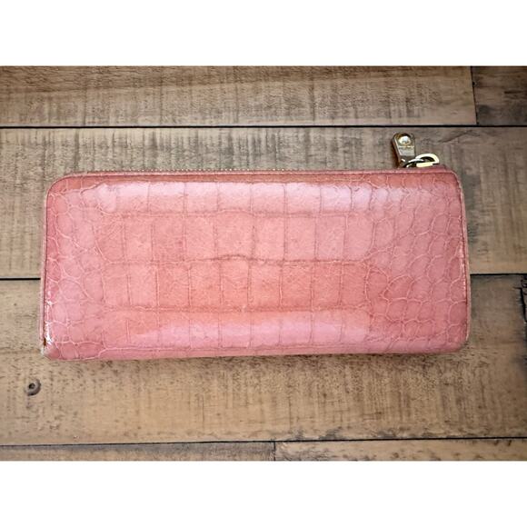 Miu Miu Wallet Womens Pink Croc Embossed Zip Around Leather Clutch Purse Italy - Picture 3 of 12